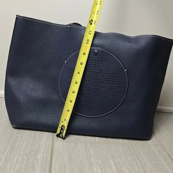 Tory Burch Perforated Tote Blue Bag Logo Shoulder Handbag - Picture 7 of 9